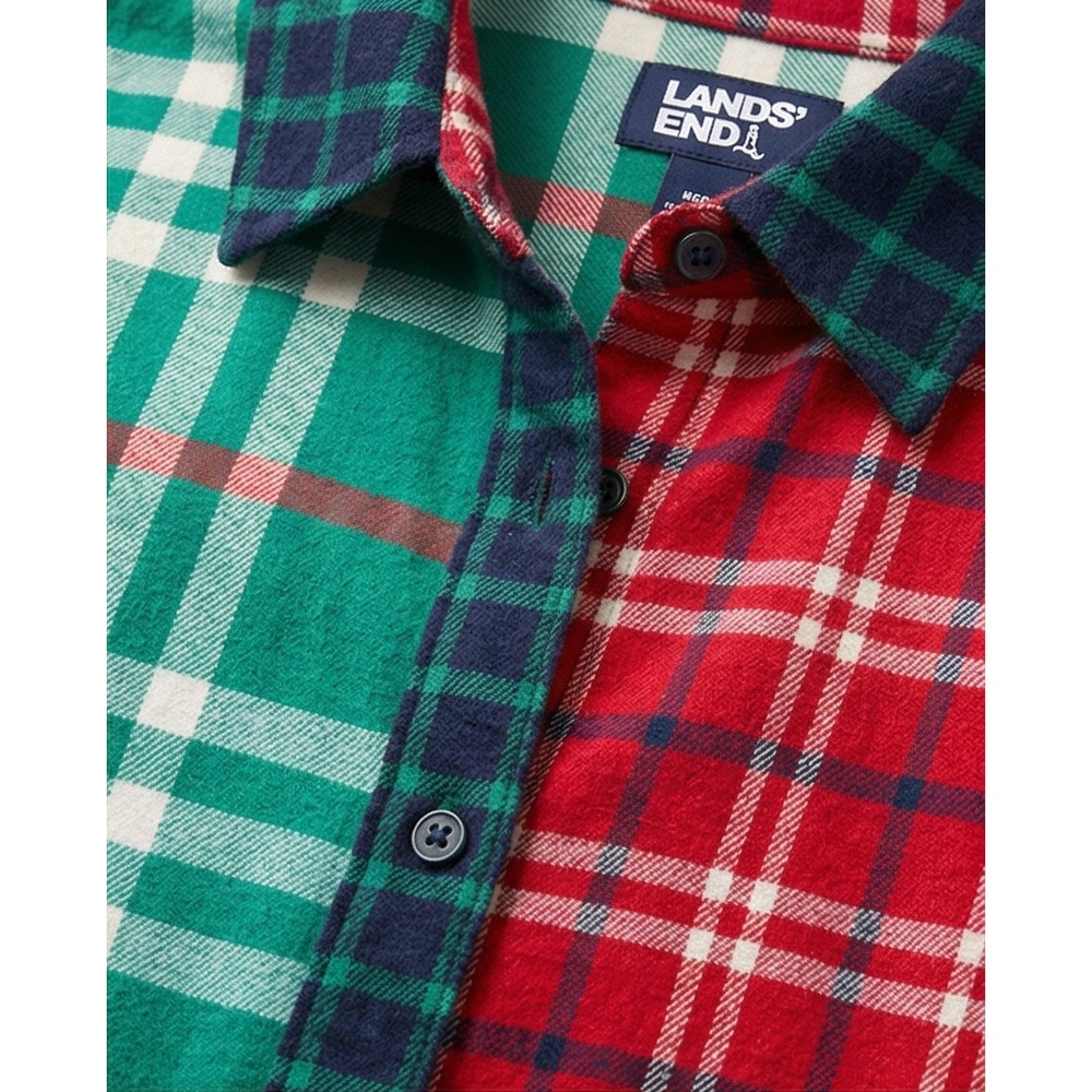 Lands End PL Women's Plaid Colorblock Button Down Shirt Petite 14-16‎ Fleece - Picture 3 of 10